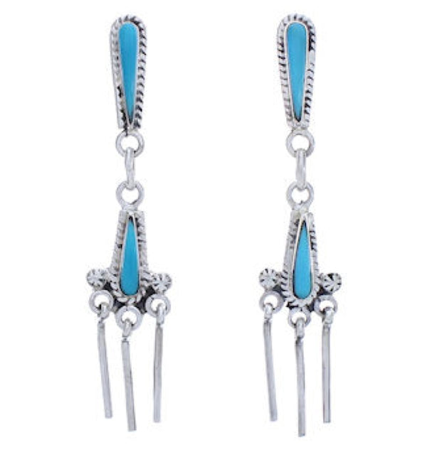 Southwest Turquoise And Sterling Silver Post Dangle Earrings EX31288
